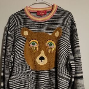 Striped Sweater with Bear Design
